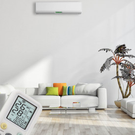 Modern interior apartment with air conditioning and remote control 3D rendering illustration air conditioning